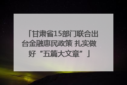 甘肃省15部门联合出台金融惠民政策 扎实做好“五篇大文章”