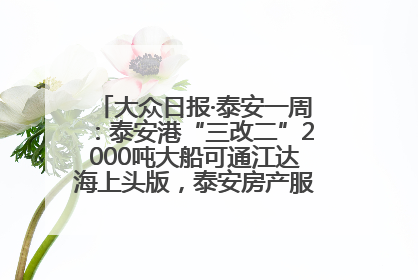 大众日报·泰安一周：泰安港“三改二”2000吨大船可通江达海上头版，泰安房产服务改革经验全省推广